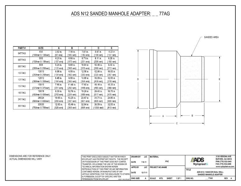 Sanded Manhole Adapter - N-12 Wall Bell x SWR Spigot Nyloplast Detail
