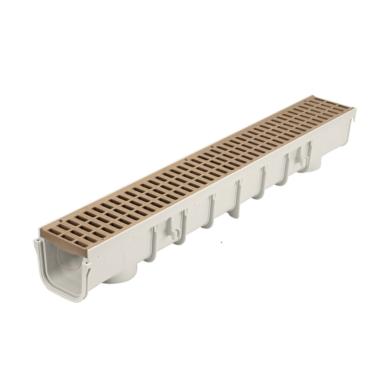 Two NDS 5 in. Pro Series Channel Drain Grates made of Sand Plastic fit on one 5 in. Pro Series Channel Drain (NDS 800, NDS 817)