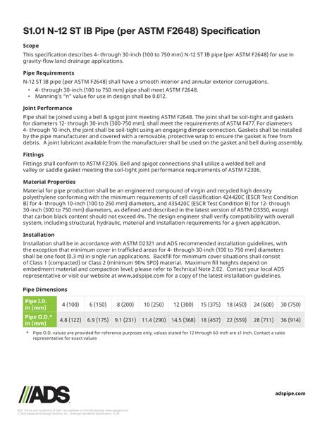 S1.01 N-12 ST IB (ASTM F2648) Specification