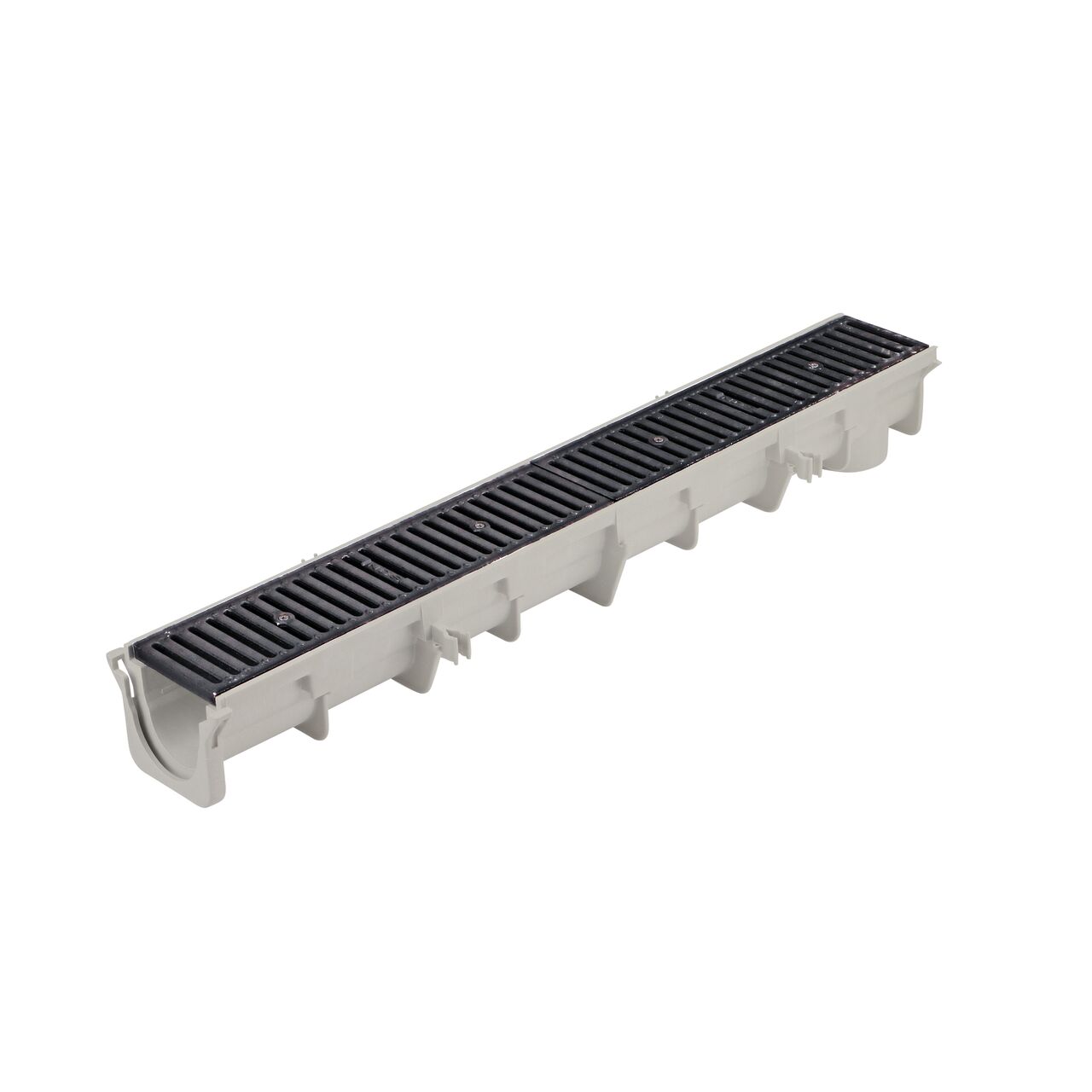 Alternate view of the NDS Dura Slope Ductile Iron Channel Grate (NDS DS-232) showing female end of drain (NDS DS-091)