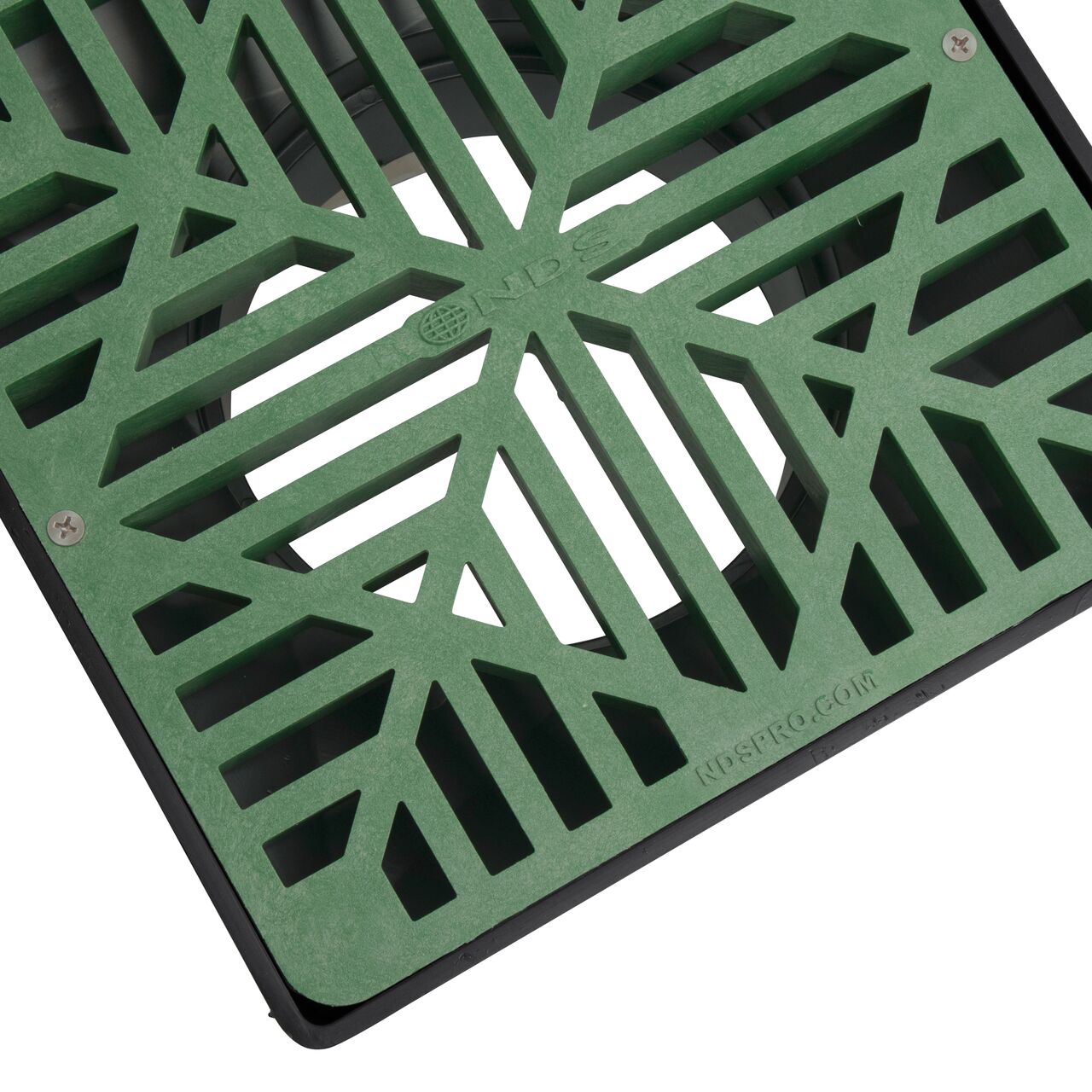 9 in. Square Low-Profile Adapter, Fits Spee-D® Catch Basin Drain & 6 in. Sewer and Drain Pipes & Fittings (NDS 932) with a 9 in. Square Catch Basin Drain Grate, Green Plastic (NDS 990*) installed; retail