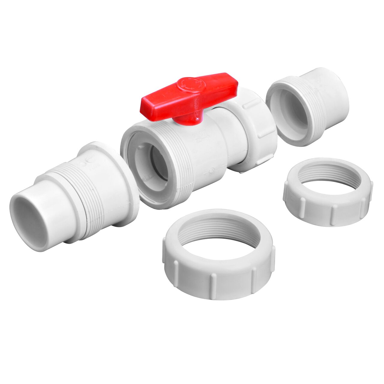 Unassembled from inlet end showing flapper on the NDS White 1-1/2 in, IPS U X U Checkmate PVC Swing Check and Ball Valve Combination (NDS 2200-15TU)
