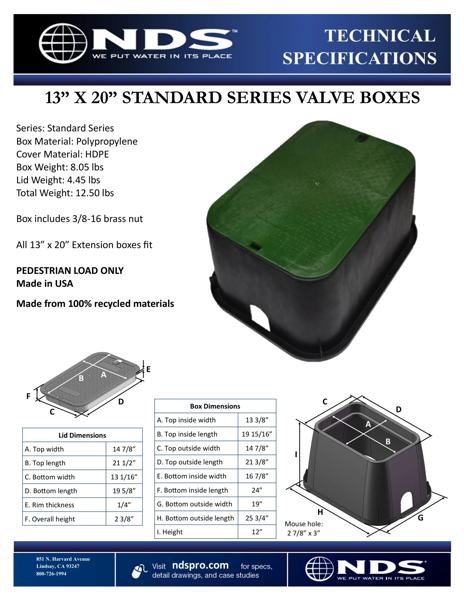 NDS 13 in. X 20 in. Rectangular Standard Series Jumbo Valve Boxes & Covers Tech Spec