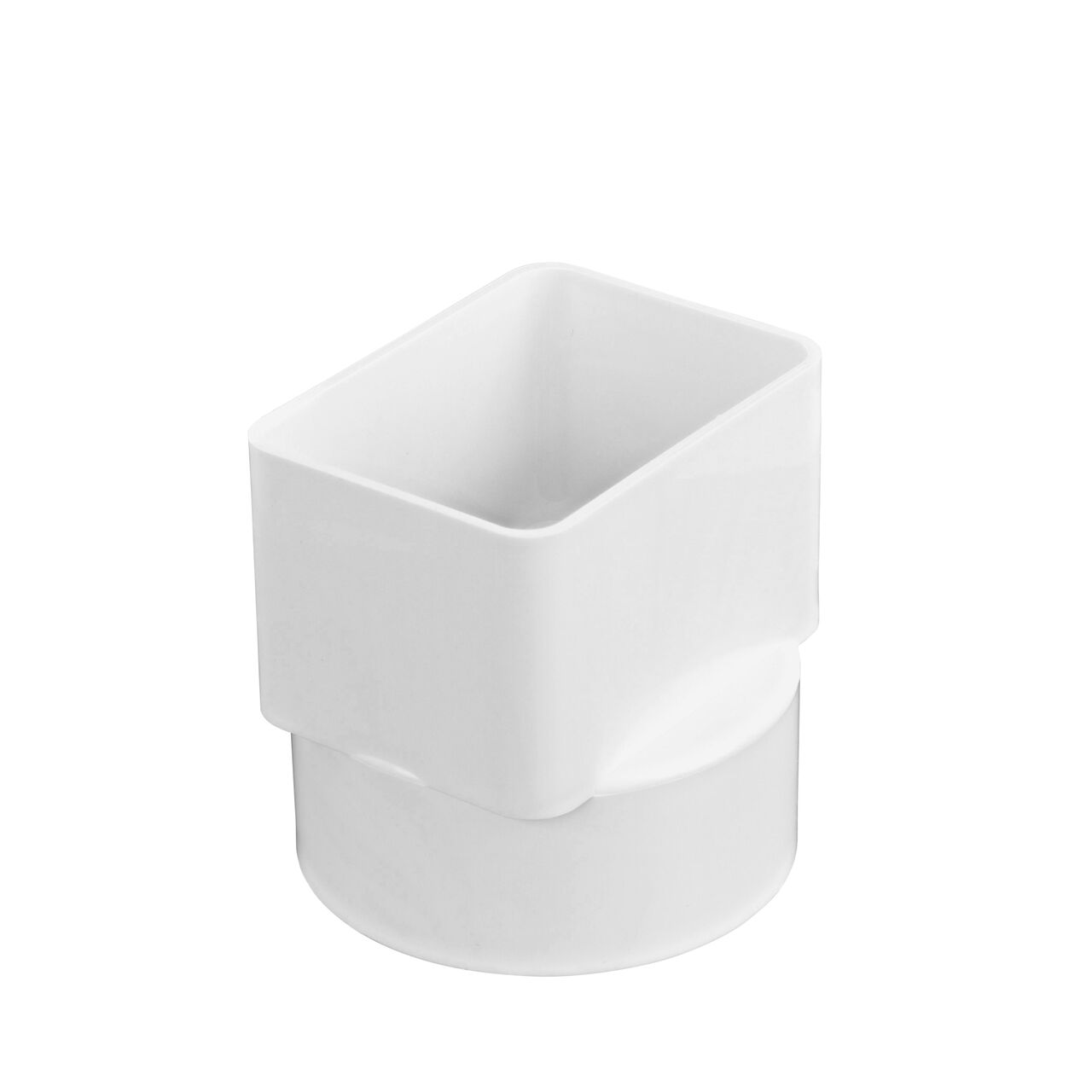 PVC downspout adapter, connects 2X3 in. Downspout to 3 in. DWV/Sch. 40 Hub (NDS 9P07)