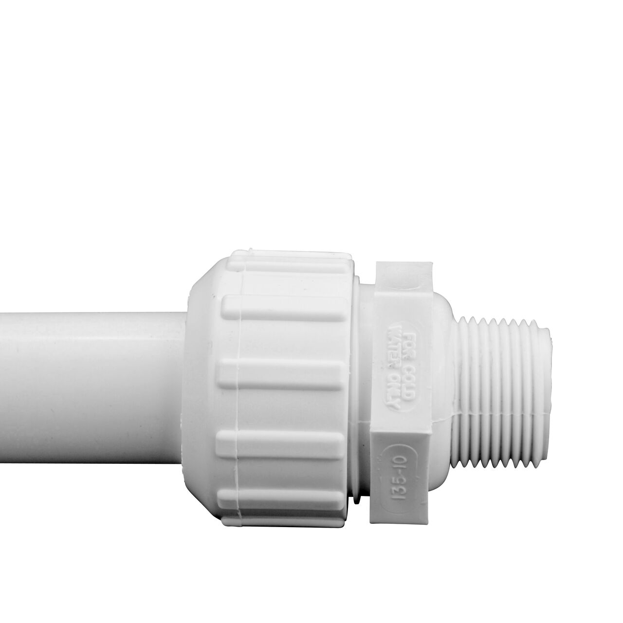 The NDS 1 in. Flo-Lock™ PVC Gripper Adapter (NDS 135-05, NDS 135-07, NDS 135-10) installed on 1 in. Schedule 40 pipe