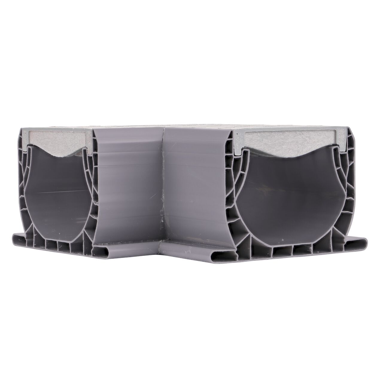 Side view of 90 degree angle that make up the Spee-D® Channel Drain 90° Elbow and Grate (NDS 2381, 2381*)