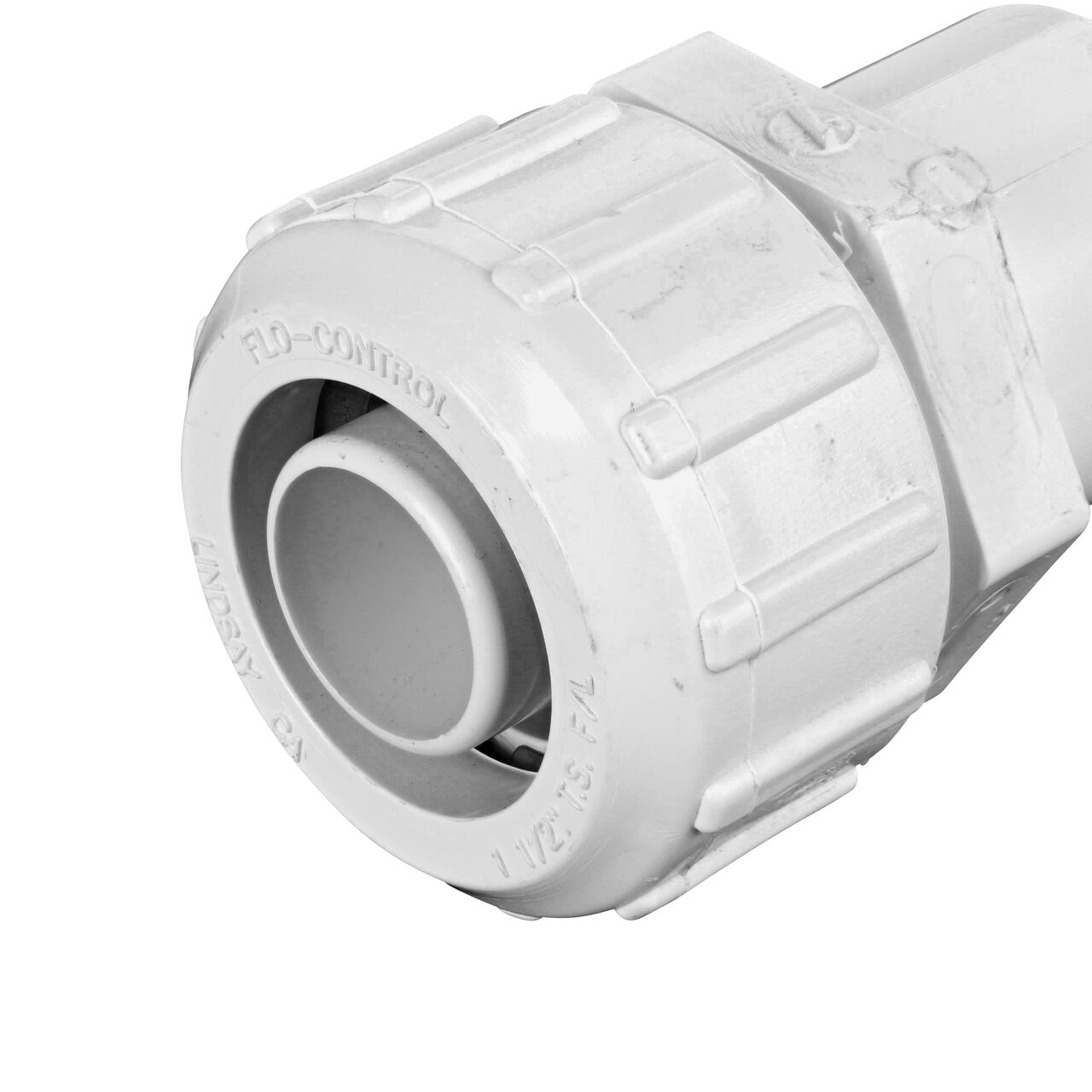 Closeup of the Flo Lock compression end with steel gripper on the NDS 1 1/2 in. IPS Spigot X SDR-9 CTS Flo-Lock™ Gripper Adapter (NDS 733-15)