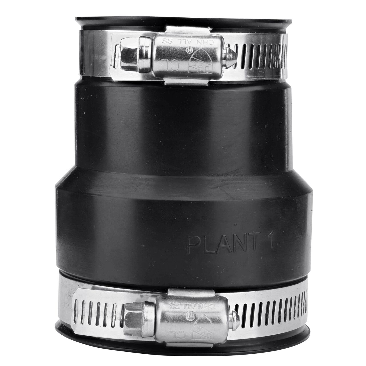 The NDS 2 in. X 1-1/2 in. flex coupling, in vertical position, connects two cast iron/sewer and drain or DWV/copper/steel/lead pipes and provides leak-resistant seals with virtually any pipe (NDS 56-2150)