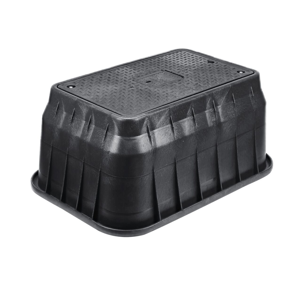 The NDS 17 in. X 30 in. Rectangular Standard Series Meter Box and Cover is a 18 in. high Black Box with Bolt and Black Cover with Water Meter markings on the Drop-in lid (NDS 126BCDMB) with a Plastic reader door and protects underground irrigation and sprinkler system components and keeps them out of sight
