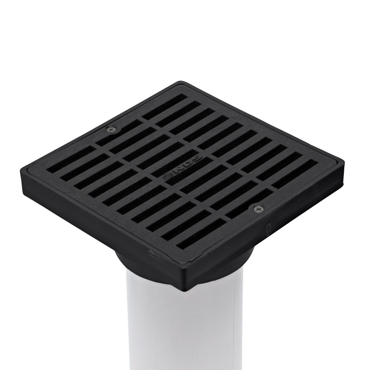 NDS 6 in. Square Grate with Low-Profile Adapter installed on 3 in. Sewer and Drain Pipe (NDS 640*, NDS 640)