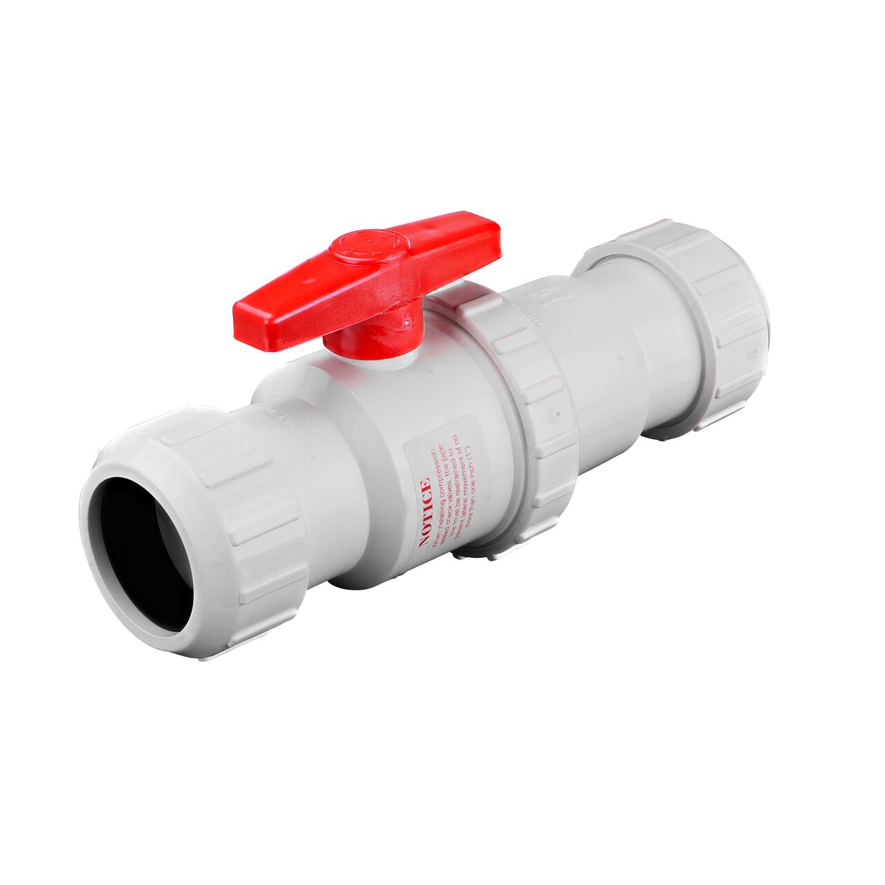 The NDS White 2 in, IPS UC X UC Checkmate PVC Swing Check and Ball Valve Combination (NDS 2200-20UC) prevents the backflow of water