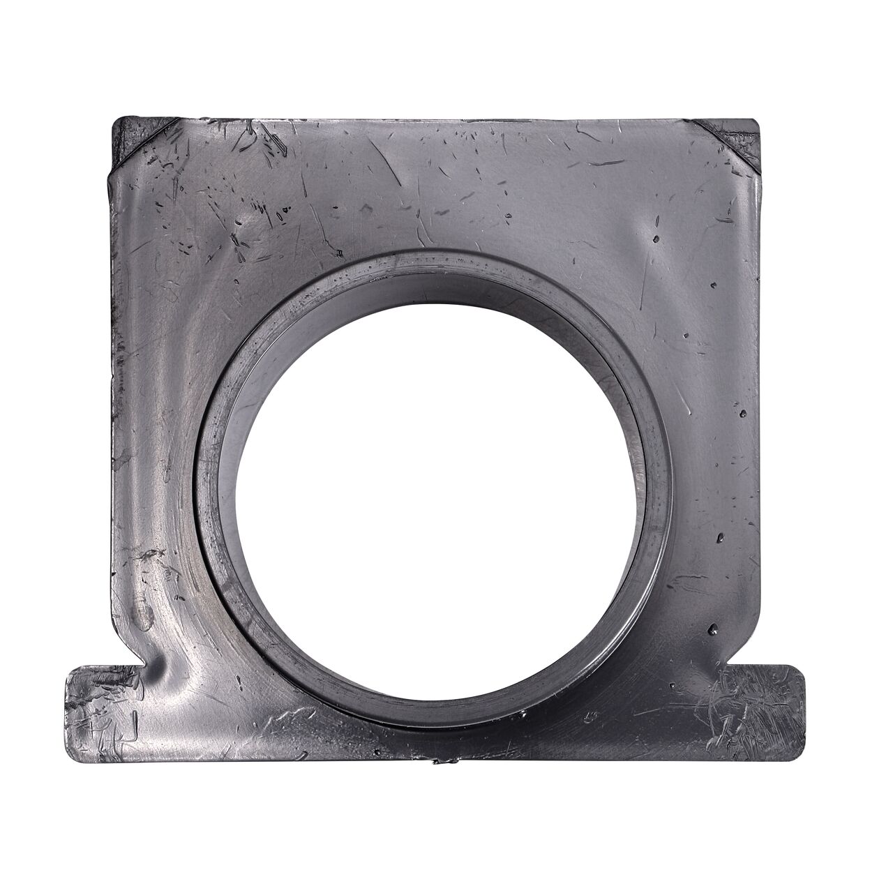 Top down view of the NDS Gray Mini Channel™ Drain End Outlet (NDS 546)
