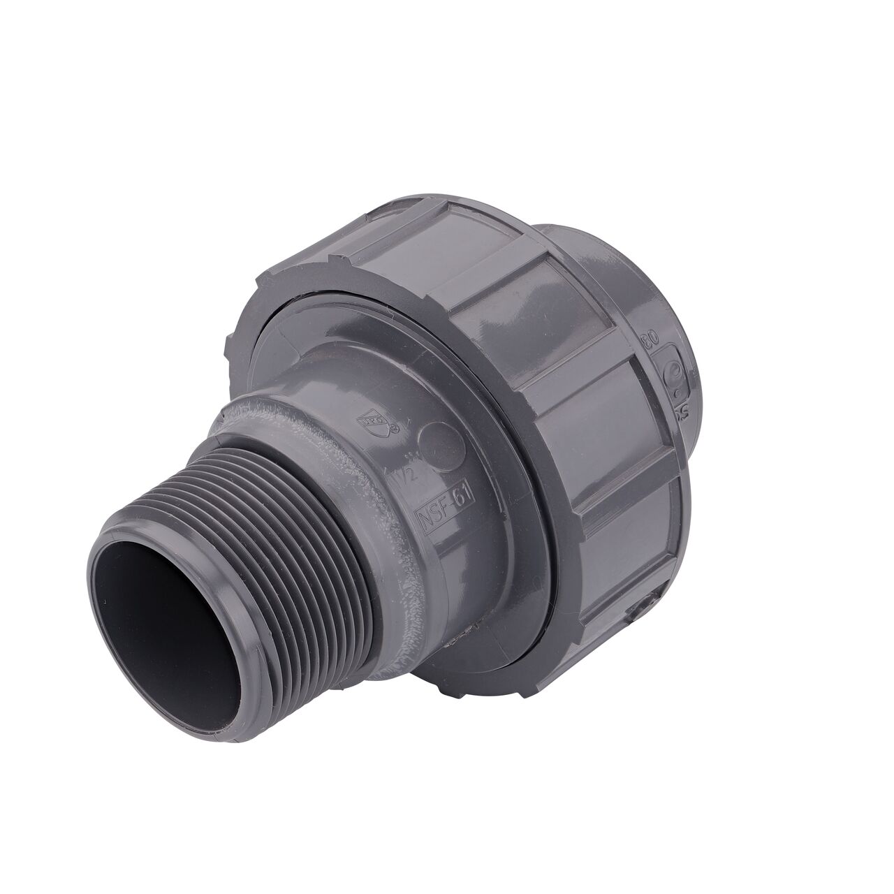 The NDS 1-1/2 in. PVC S X MPT Union has a slip end that slides onto 1-1/2 in. Sch. 80 pipe end to create a leak-resistant connection without the need for traditional glued sealant (NDS U-1500-SM)