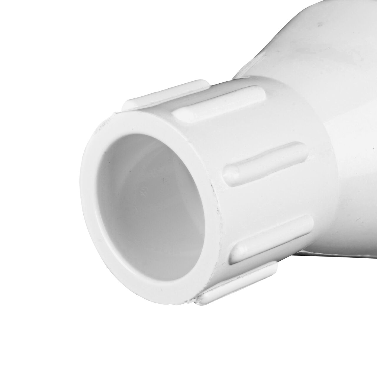 Closeup of the slip end of the NDS White 1/2 in. PVC Spring Check Valve (NDS 1011-05, NDS 1012-05)