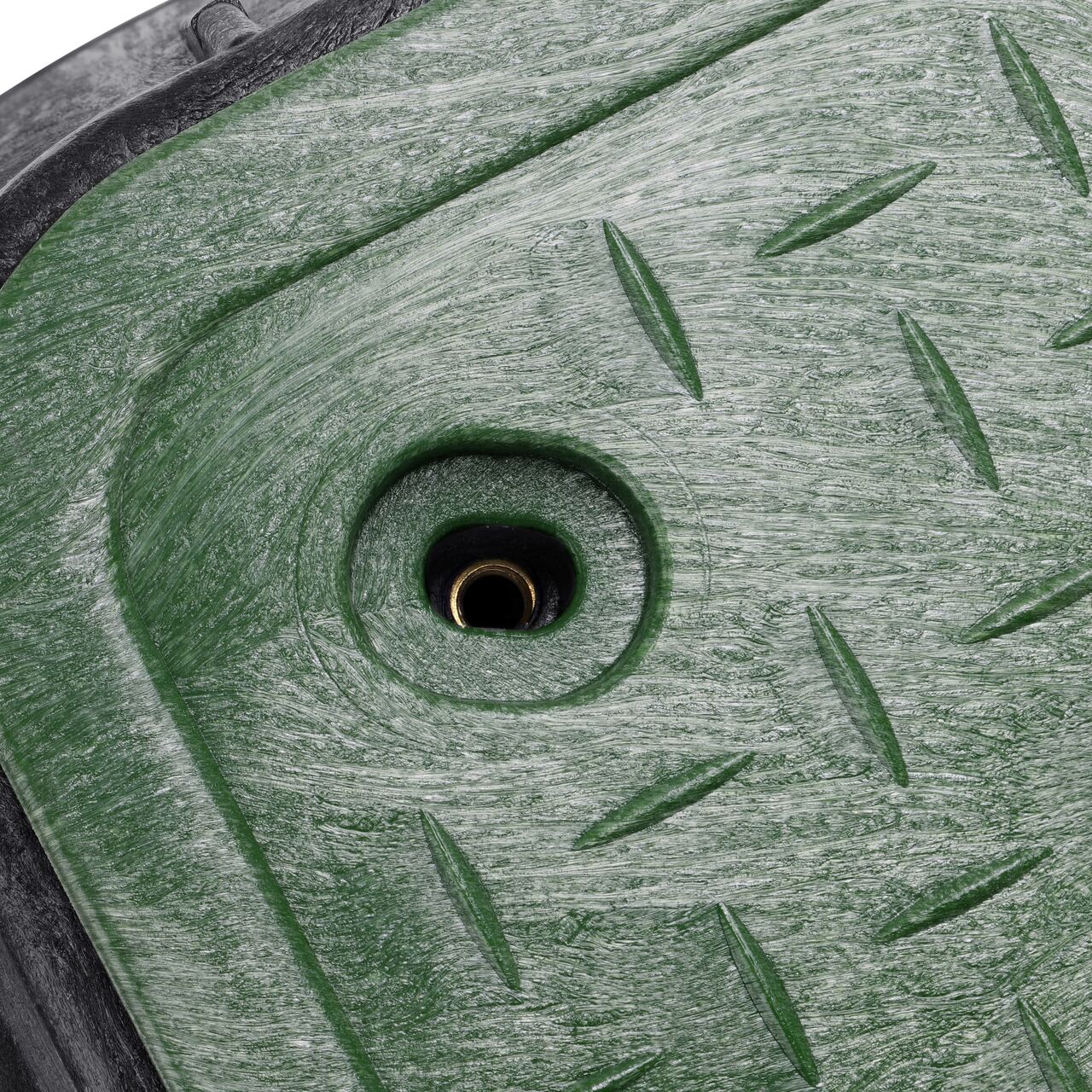 Align the bolt hole on the lid with the bolt hole from the NDS 13 in. X 24 in. Rectangular Pro-Spec® Series Black Box and Green Irrigation Control Valve Cover (NDS 325BCB) for a secure fit
