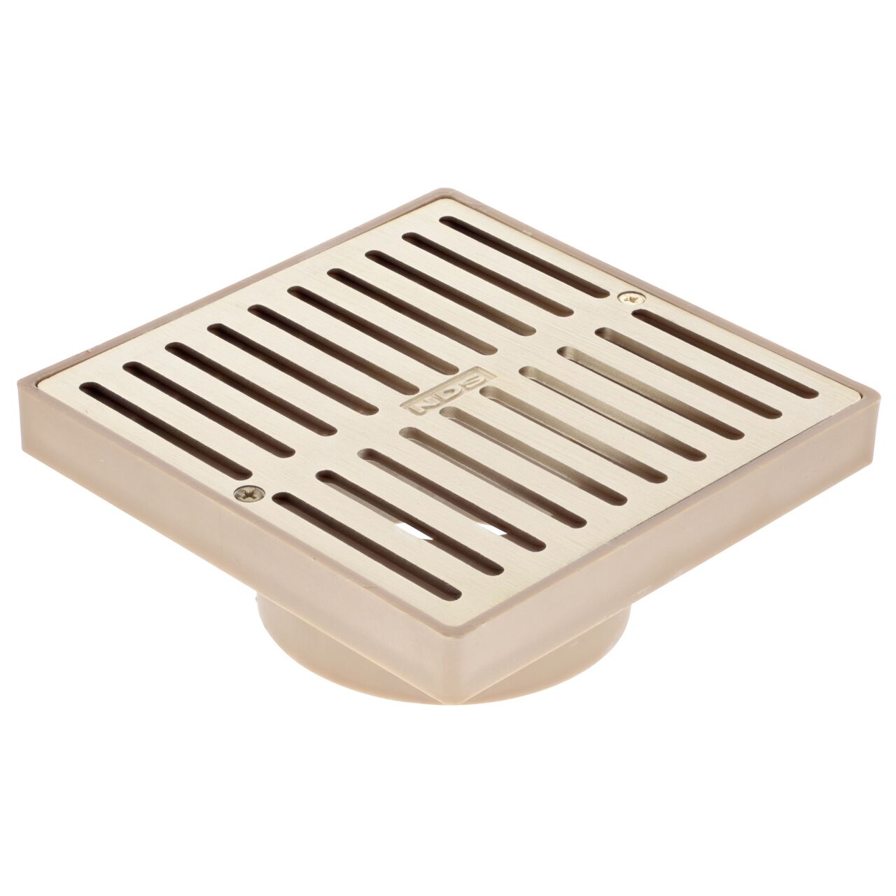 NDS 6 in. Square Grate with Low-Profile Adapter in Satin Brass & Plastic (NDS 920B)
