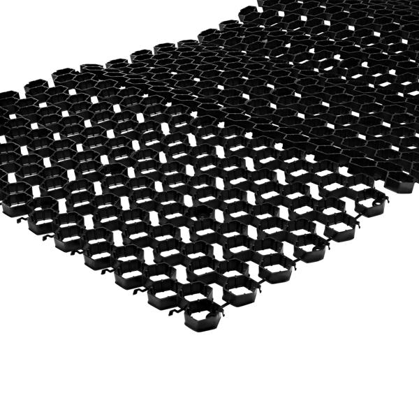 The black NDS EZ Roll® Gravel Paver (NDS GP4X150) panels come preassembled in easy-to-install rolls, just roll out to install