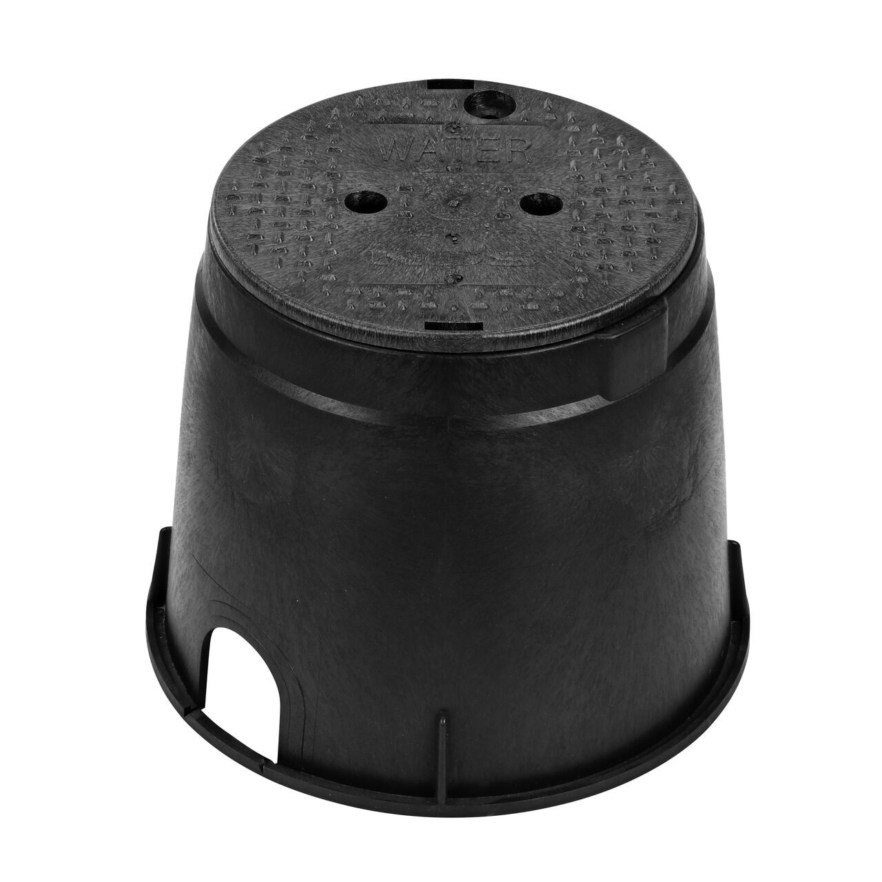 The NDS 10 in. Round Standard Series Valve Box and Cover is an 10 in. high Black Box and Black Cover with Water markings on the lid (NDS 111BCW); protect underground irrigation and sprinkler system components and keep them out of sight