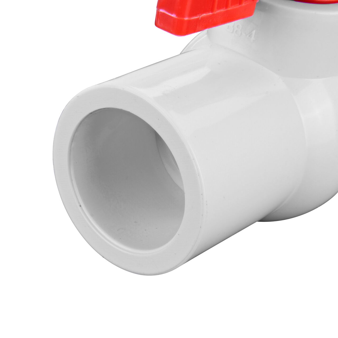 Closeup of the NDS CTS Ball Valve showing the stem that is made of durable PVC material (NDS E1310-07)
