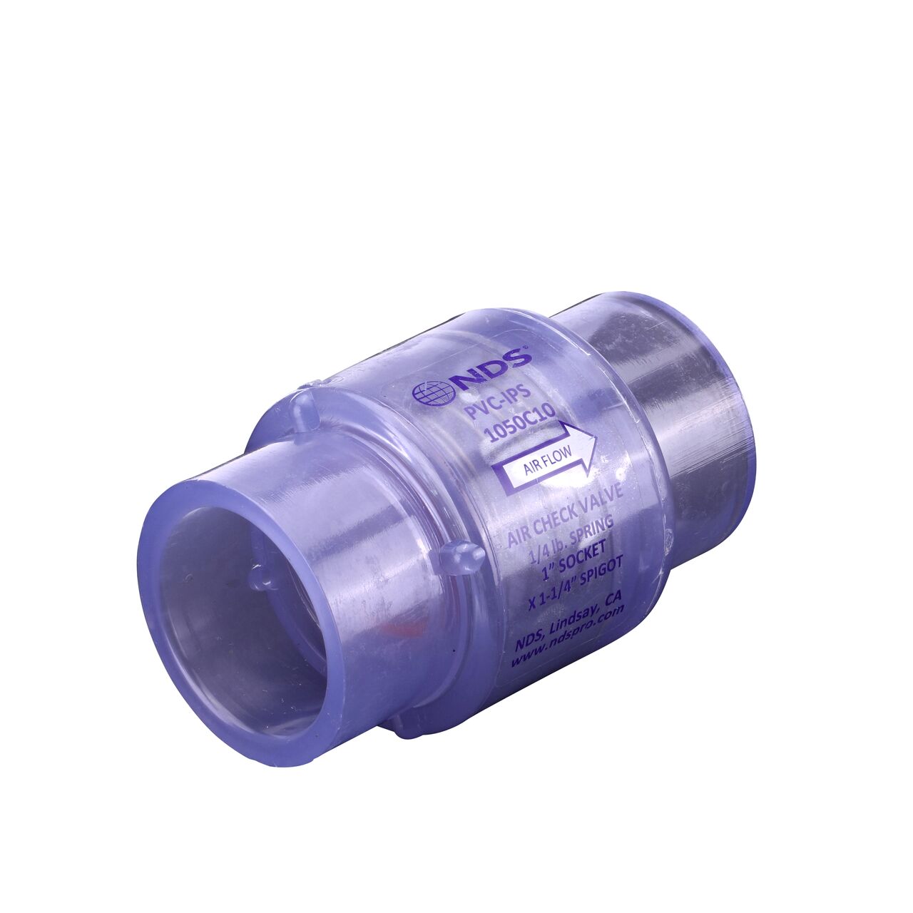 NDS Clear 1 in. slip end by 1-1/4 spigot end PVC Air Check Valve (NDS 1050C10)
