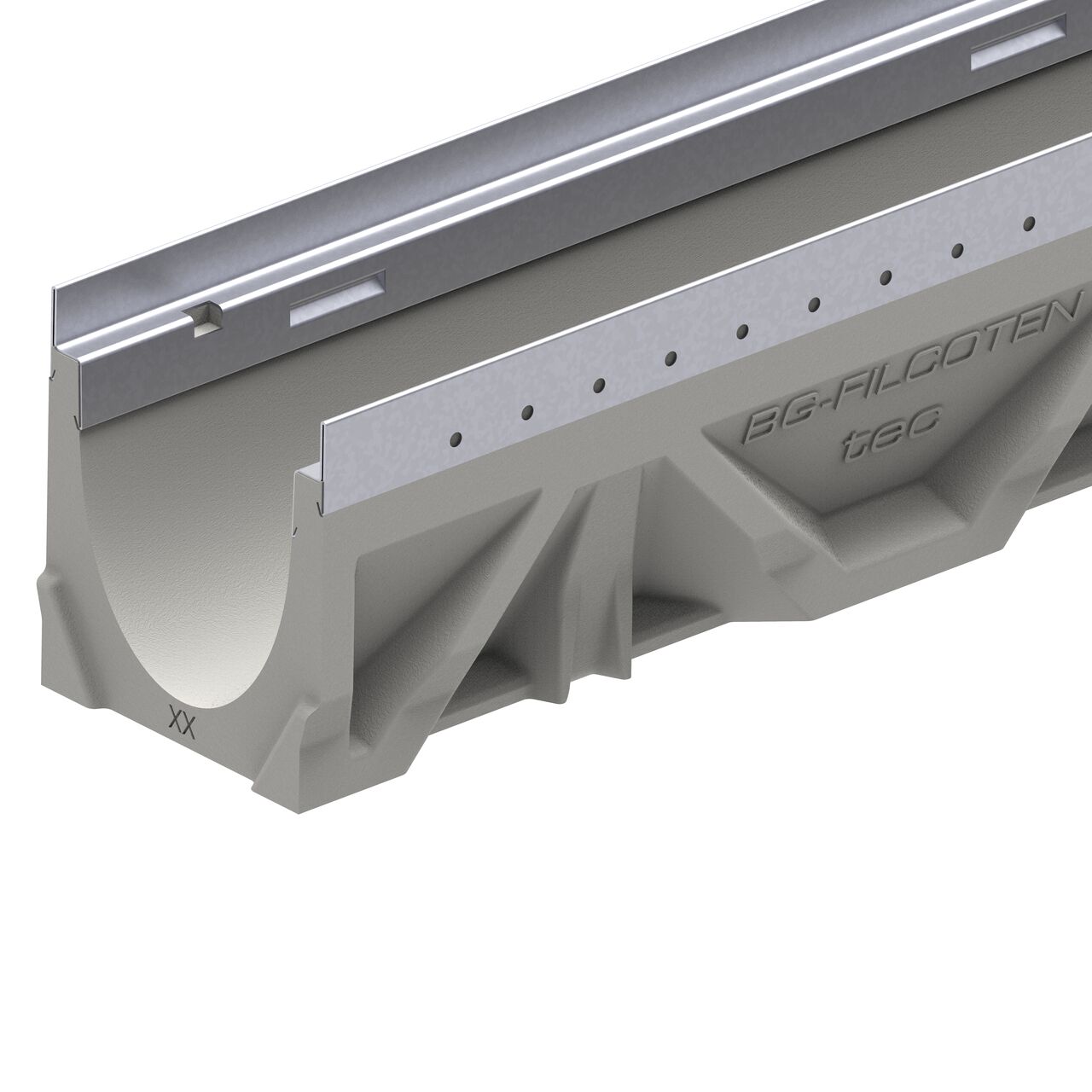 Closeup view of the male interlocking end of the BG-FILCOTEN® by NDS® tec V/E 100 Trench Channel Drain
