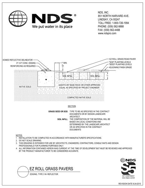 NDS EZ Roll® Grass Pavers Curb Reflector Installation Detail