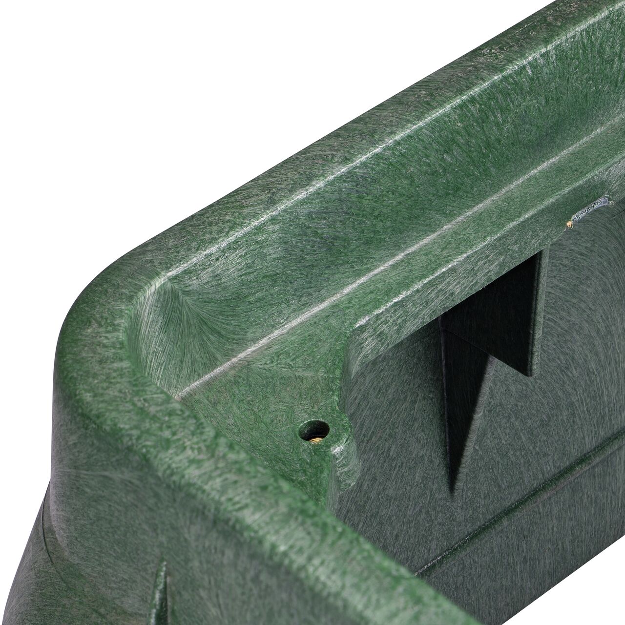 Closeup view on the bolt hole on the NDS Green plastic 17 in. X 30 in. Rectangular Pro-Spec® Series Valve Box (NDS 324B)