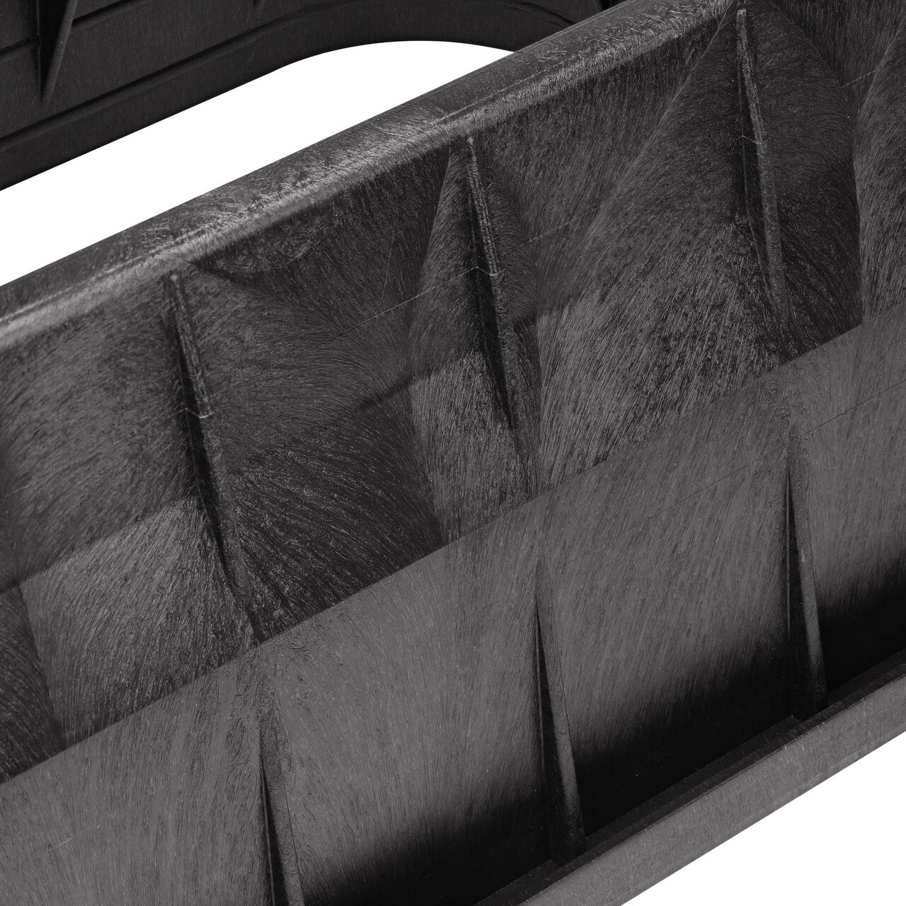 Closeup view of the pipe hole on the Black NDS 17 in. X 30 in. Rectangular Pro Series Meter Box (NDS 126BCDMCIFB) for water and irrigation pipe connections