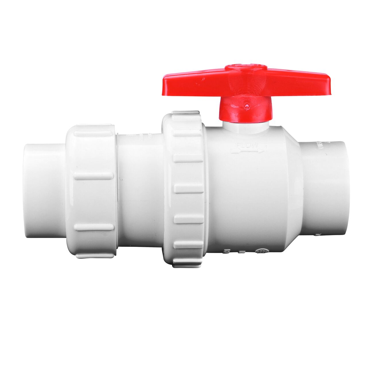 Side view of the NDS White 2 in. IPS U X S Checkmate PVC Swing Check and Ball Valve Combination (NDS 2200-20)