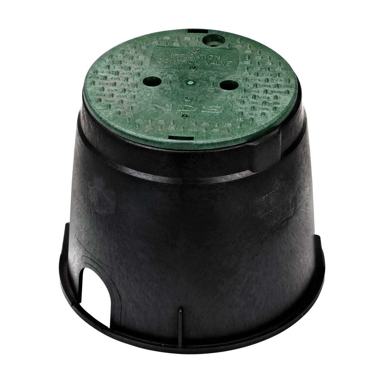 10 in. Round Valve Box and Cover is a Black Box and Green ICV Cover; protects and conceals components (NDS 111BC)