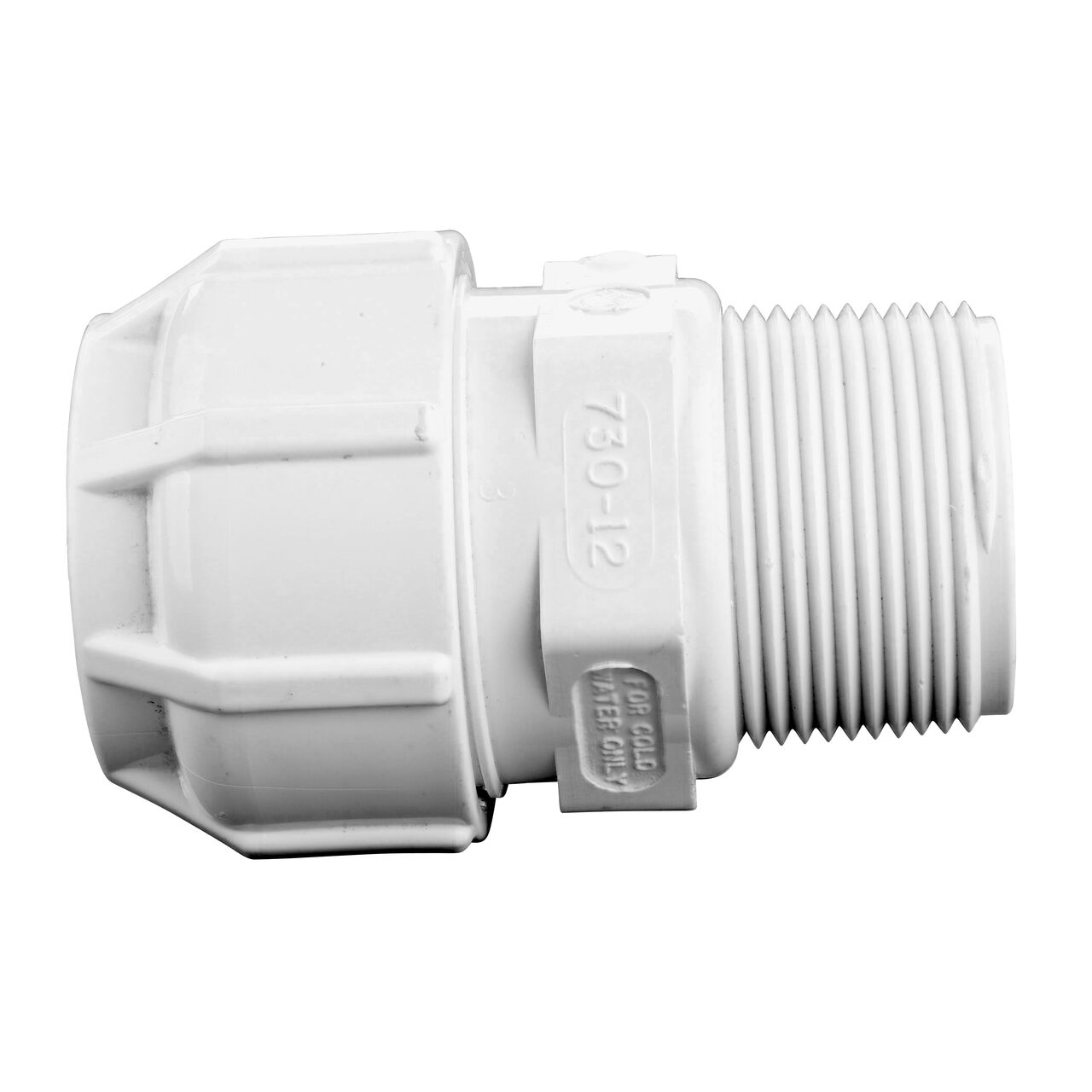 Side View of the NDS 1 1/4 in. Flo-Lock™ Gripper Adapter (NDS 730-12) which transports water through pipes