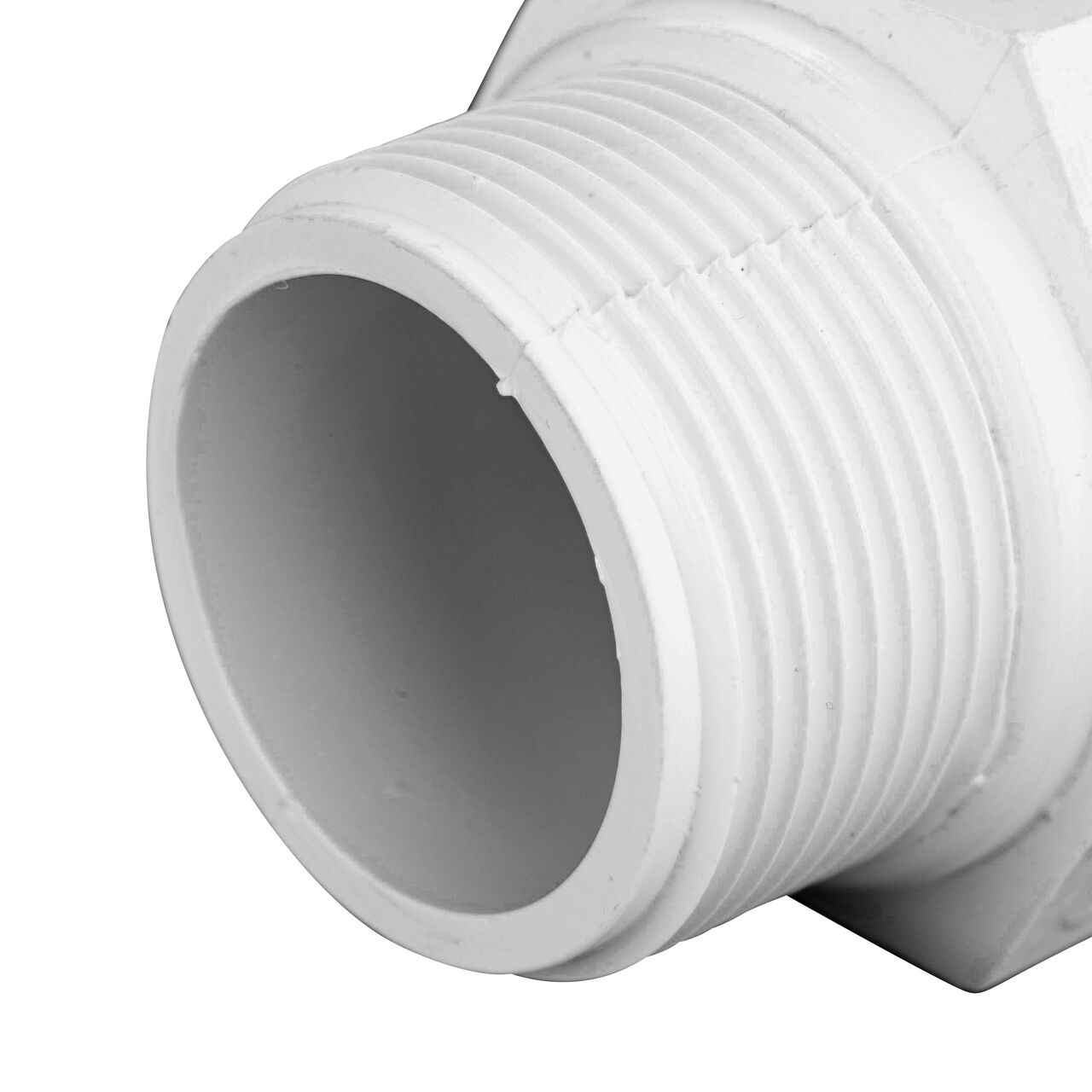 Closeup of the Threaded IPS FPT connection end on the NDS 1 1/4 in. SDR-9 CTS X 1 1/4 in. FPT Flo Lock Gripper Adapter (NDS 731-12)