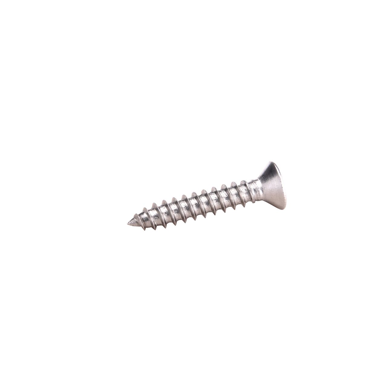 Closeup of the threads of stainless steel #4 X 5/8 in. Phillips Flat Head Screw (NDS 529)