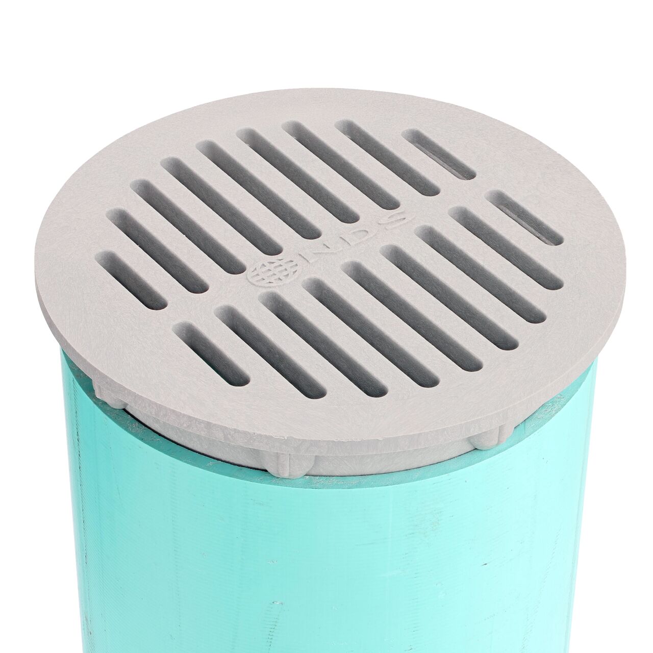 NDS 6 in. Round Gray Grate installed on 6 in. Sewer and Drain Pipe (NDS 60)
