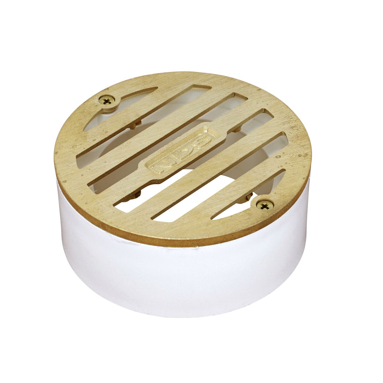 NDS 3 in. Round Grate with Collar, made of satin brass and plastic (NDS 909B*, NDS 909B)