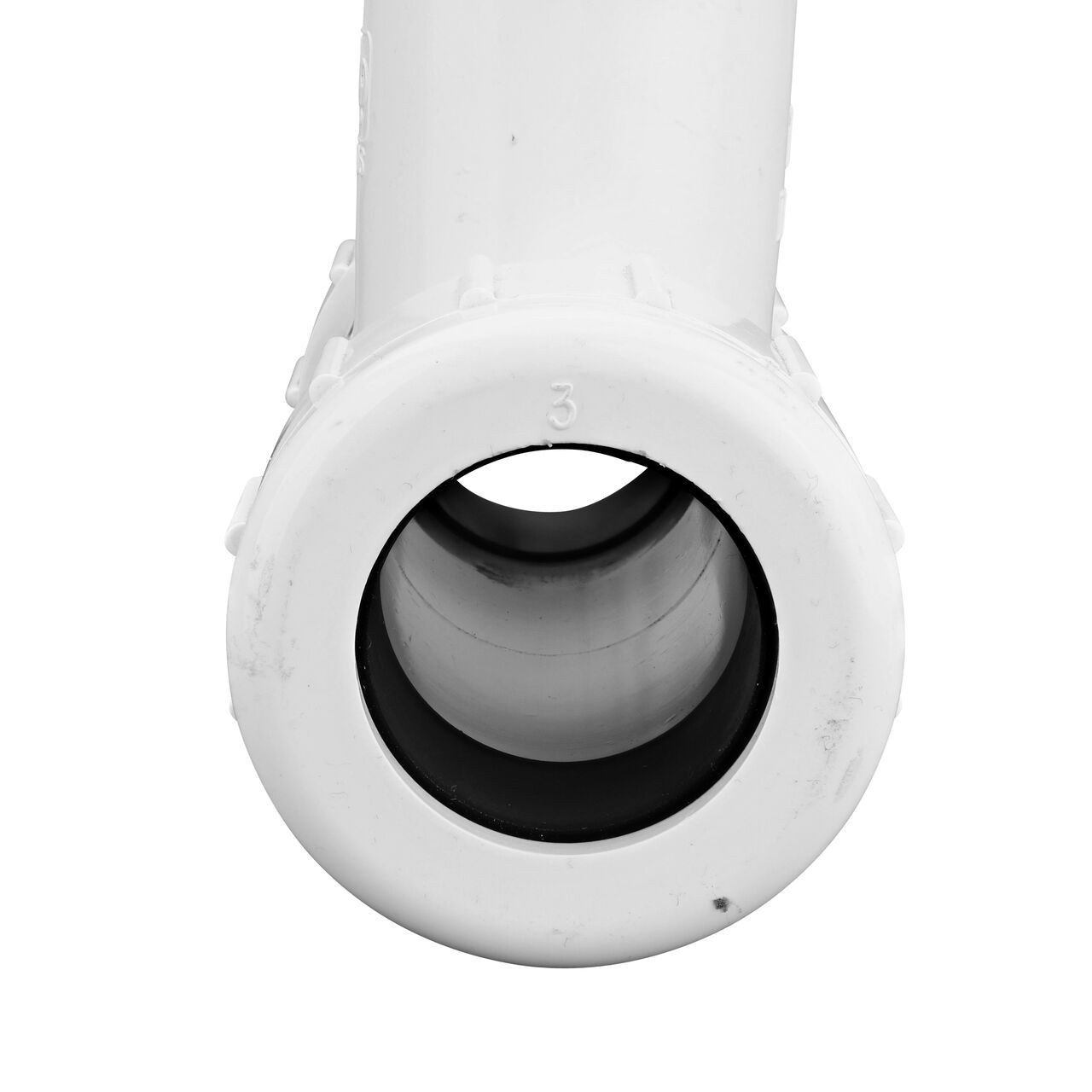 The NDS 1 in. IPS UC X S Compression Tee showing the gasket inside the adjustable nut that secures it in place once installed (NDS CPT-1000-S)