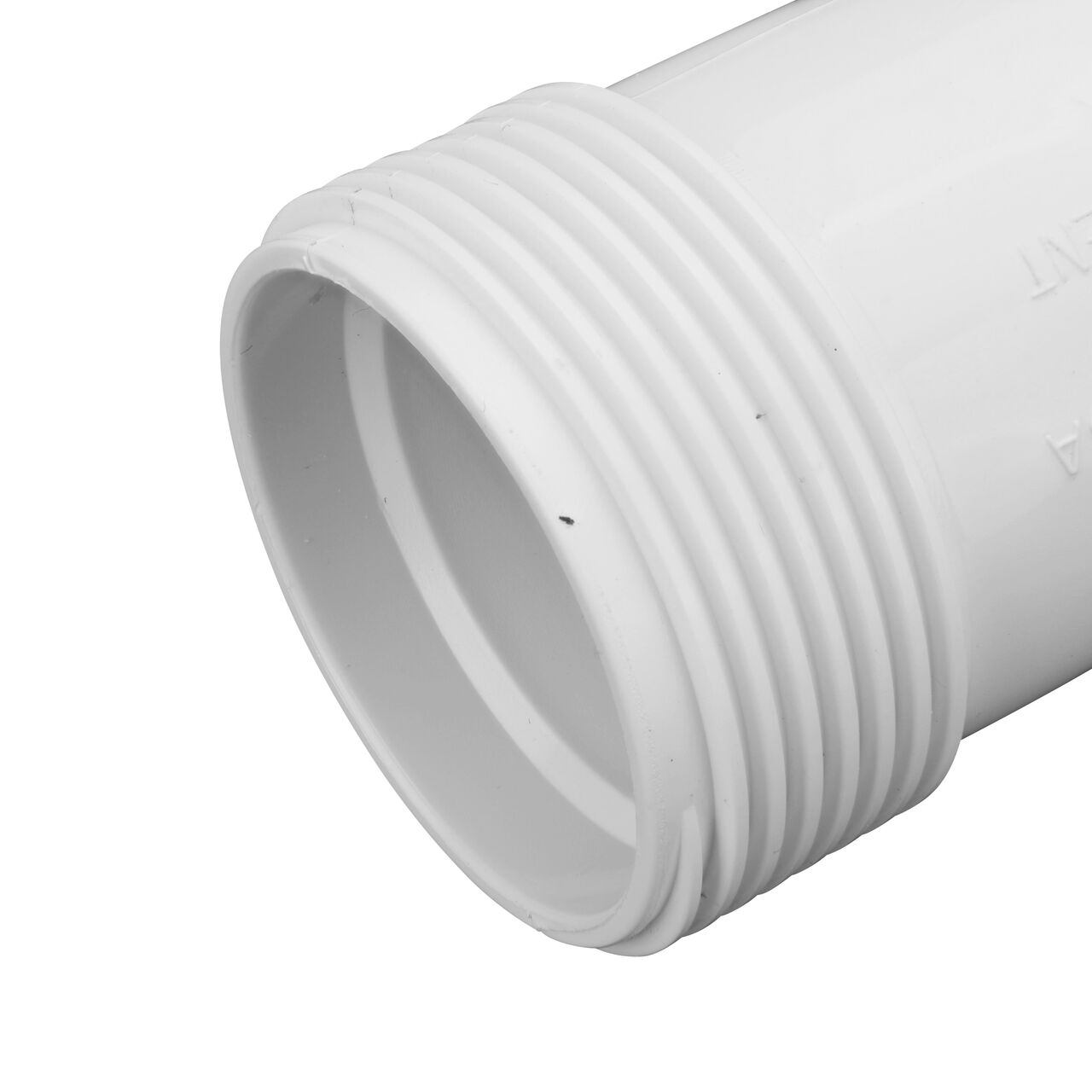 Closeup view of the NDS IPS UC Compression Coupling showing the end with the adjustable nut removed and once installed provides a leak resistant connection (NDS CPC-1000)