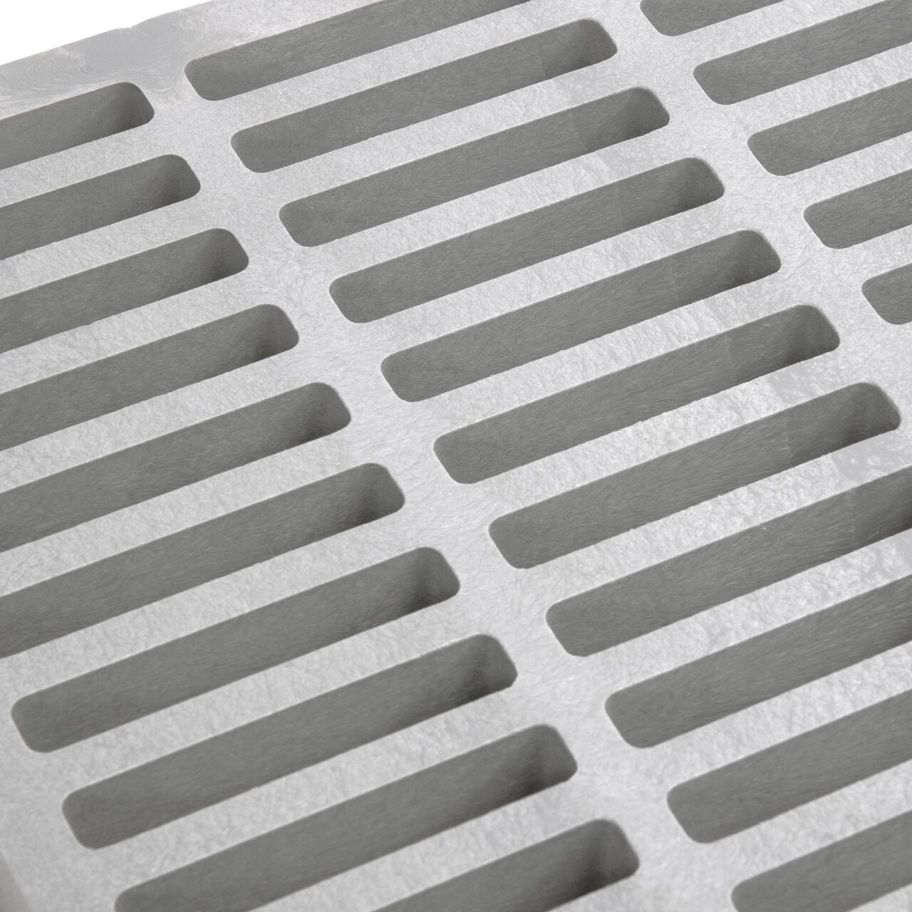 Closeup view of NDS 9 in. Square Catch Basin Drain Grate, Gray Plastic (NDS 999)