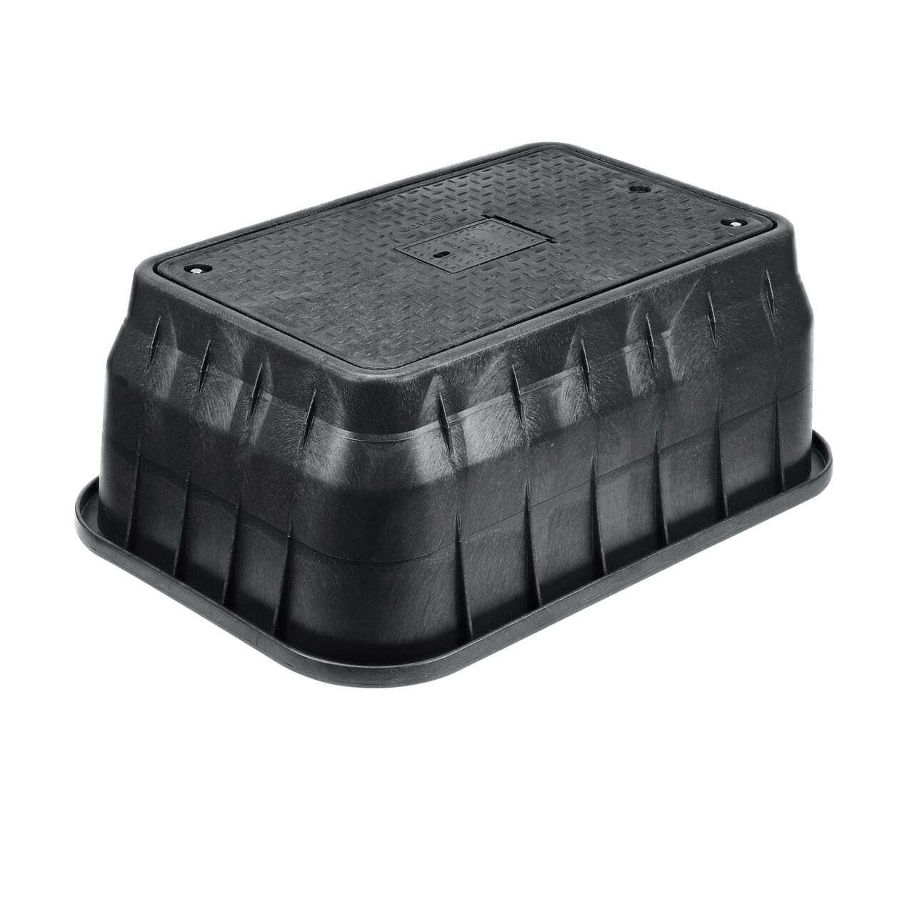 The NDS 17 in. X 30 in. Rectangular Standard Series Meter Box and Cover is a 12 in. high Black Box with Bolt and Black Cover with Water Meter markings on the Drop-in lid (NDS 124BCDMB) with a Plastic reader door and protects underground irrigation and sprinkler system components and keeps them out of sight