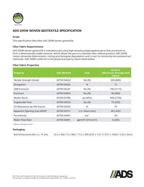 200W Woven Geosynthetic Specification