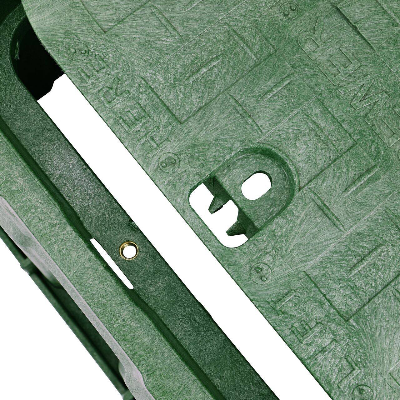 Align the bolt hole on the lid with the bolt hole from the NDS 13 in. x 20 in. Rectangular Standard Series Green Box and Green Sewer Cover (NDS 318BCBS) for a secure fit