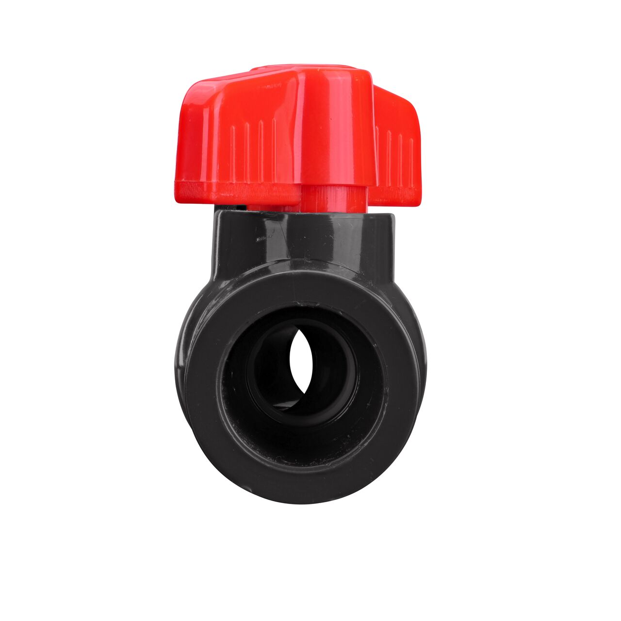 Rotate the handle to easily open or close the valve ball that controls water flow on the NDS 1/2 in. PVC IPS Ball Valve (NDS E1610-05)