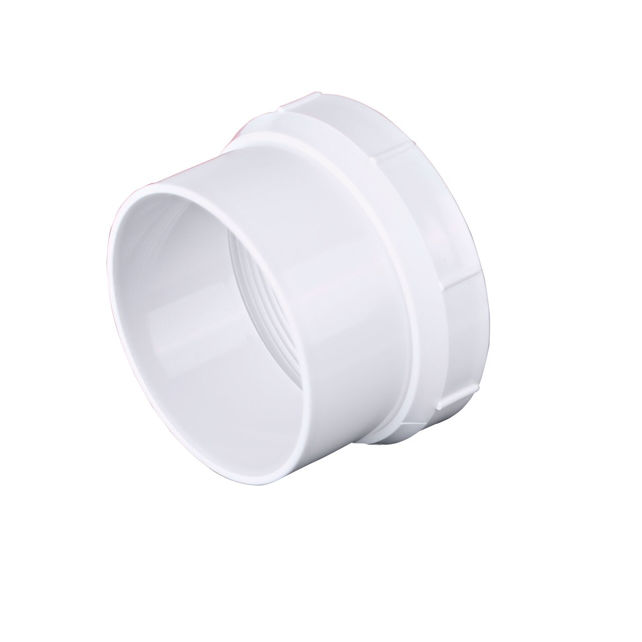 The PVC female fitting cleanout adapter, connects 4 in. Sewer and Drain pipe to 4 in. FPT; Spt X FPT connection (NDS 413P)