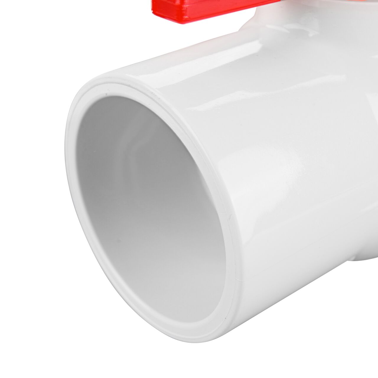 Closeup of the NDS CTS Ball Valve showing the stem that is made of durable CPVC material (NDS C1310-20)