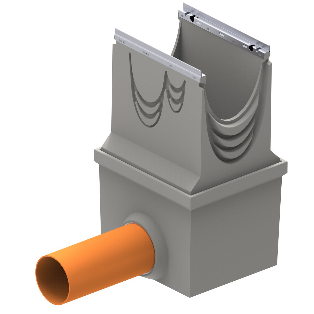The BG-FILCOTEN® 8 in. pipe connector (NDS 70154) for trench drain catch basins works with the BG-FILCOTEN® 300 Trench Drain Inline Catch Basin Kit (NDS 10630292)