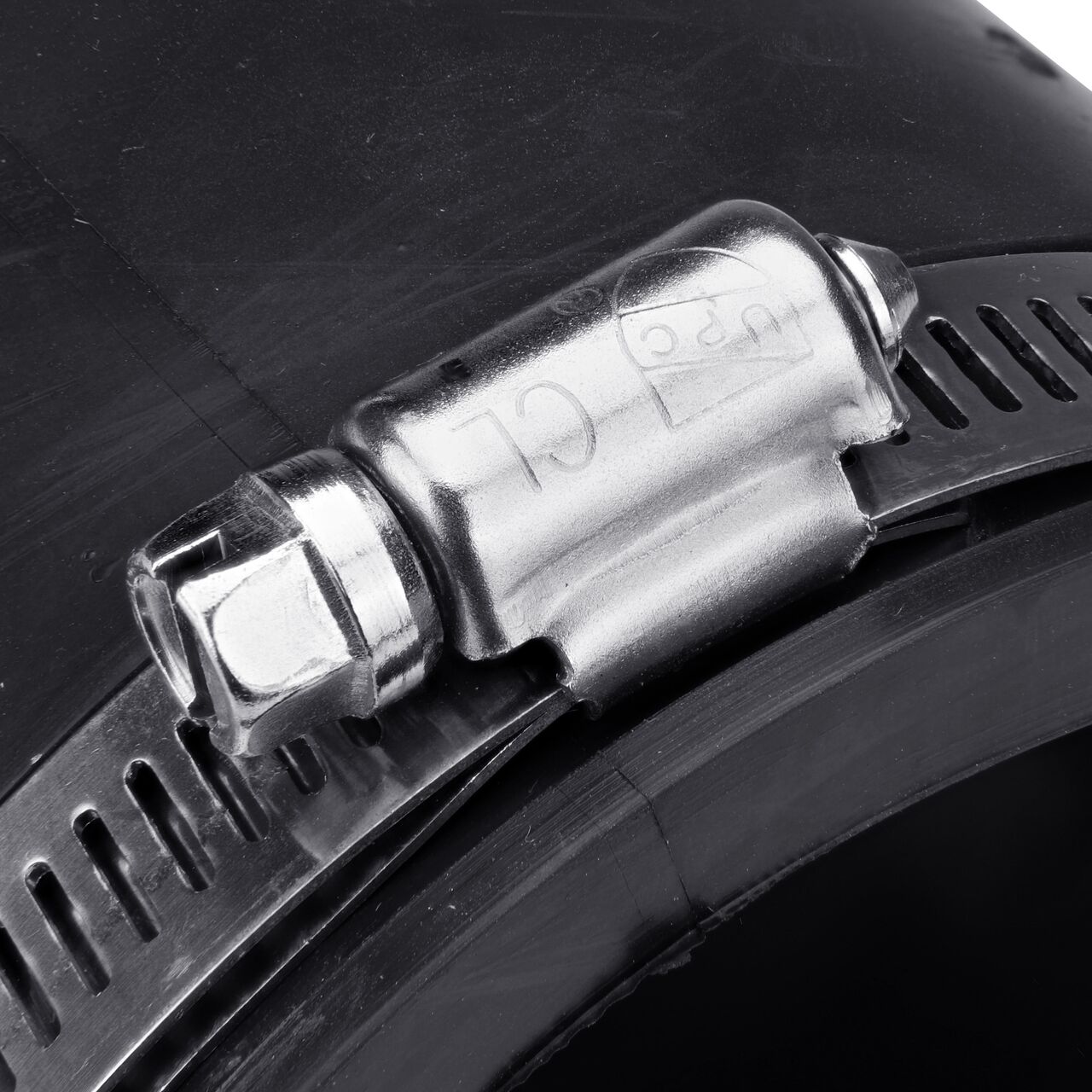 Closeup view of the large end on the NDS 3 in. flex coupling connects two cast iron/sewer and drain or DWV/copper/steel/lead pipes (NDS 56-33)