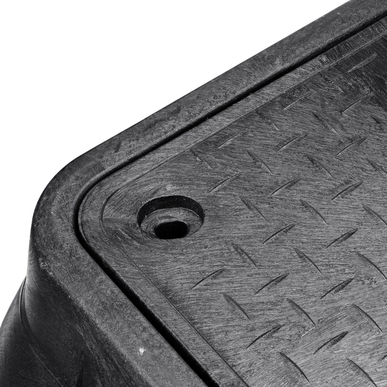 Closeup view of the inside reinforced edges on the NDS 17 in. X 30 in. Rectangular Pro Series Meter Box and Cover (NDS 124BCDWB)