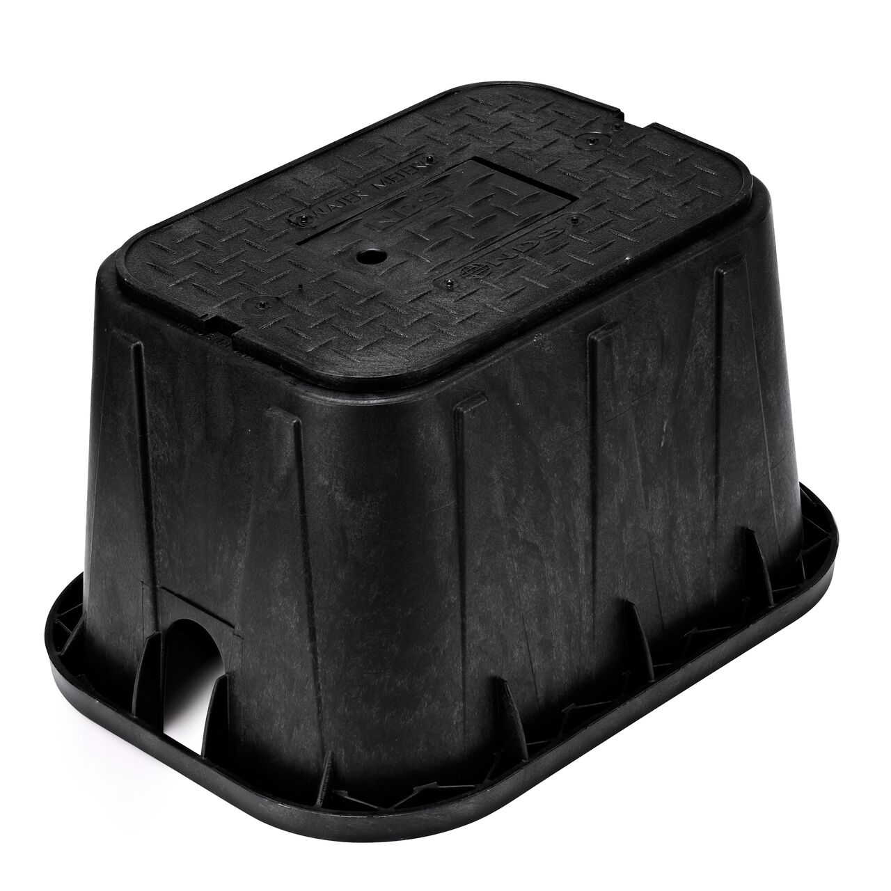 The NDS 14 in. X 19 in. Rectangular Meter Box and Overlapping Reader Cover comes with a black box and black plastic water meter cover (NDS D1200-OLRB)