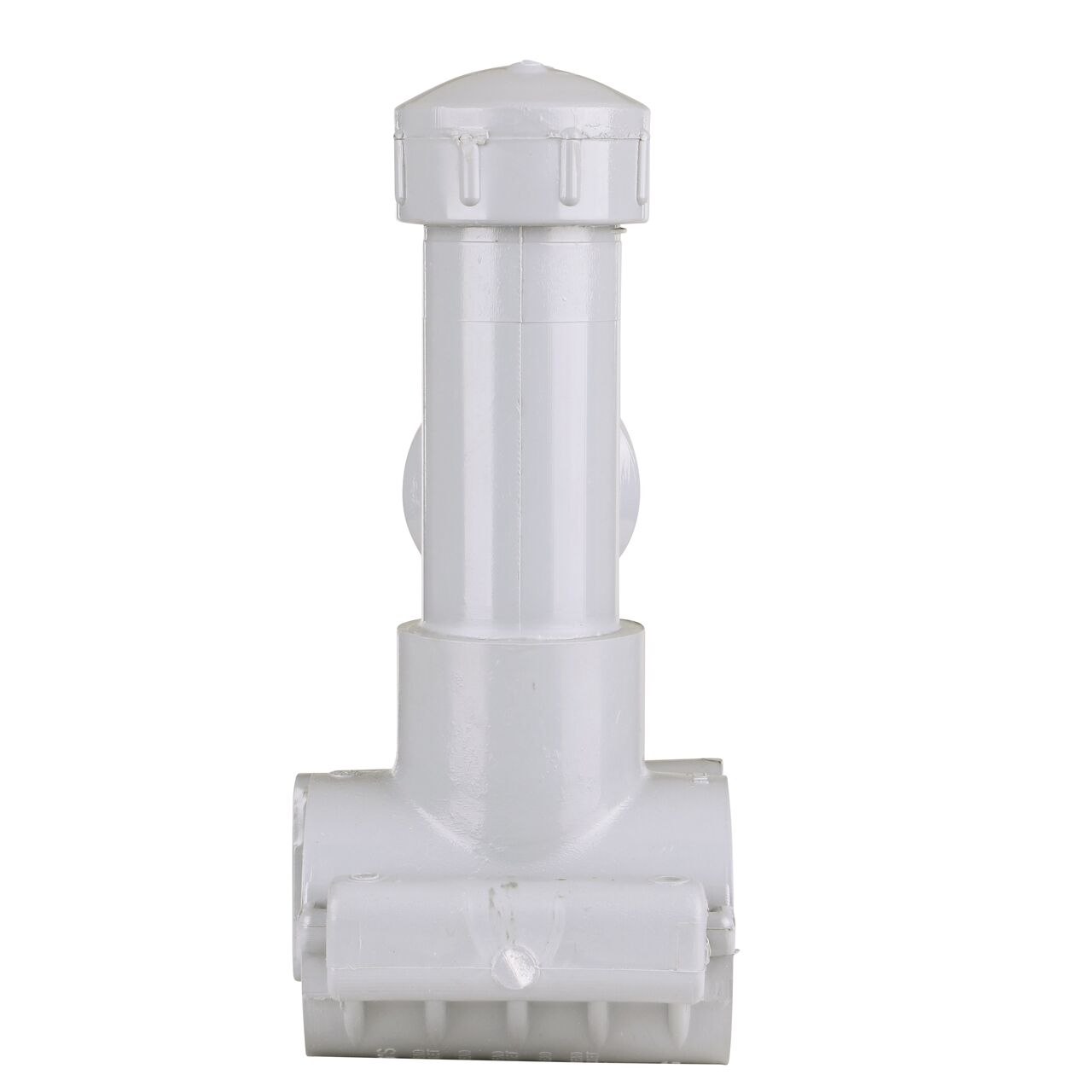 Side view showing hinged side of the 2 in. NDS Flo-Tap™ Rigid PVC Saddle with a 1-1/2 in. Socket or 2 in. spigot connection on top (NDS 3220)