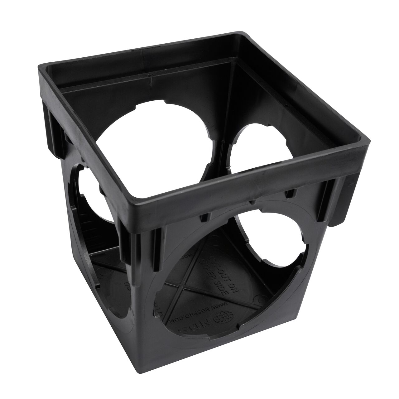 Alternate View of the NDS black plastic 9 in. Catch Basin Drain with 4 Openings (NDS 900-4)